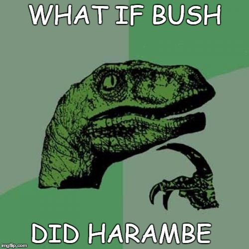Philosoraptor Meme | WHAT IF BUSH; DID HARAMBE | image tagged in memes,philosoraptor | made w/ Imgflip meme maker