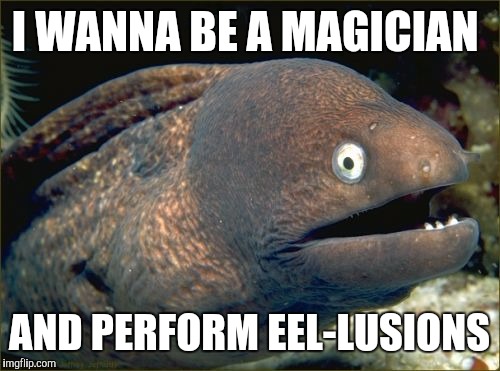 Bad Joke Eel | I WANNA BE A MAGICIAN; AND PERFORM EEL-LUSIONS | image tagged in memes,bad joke eel | made w/ Imgflip meme maker