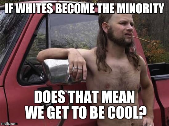 almost politically correct redneck red neck | IF WHITES BECOME THE MINORITY; DOES THAT MEAN WE GET TO BE COOL? | image tagged in almost politically correct redneck red neck | made w/ Imgflip meme maker