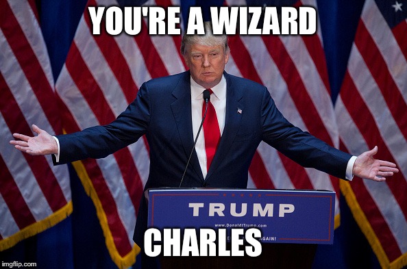 Donald Trump | YOU'RE A WIZARD; CHARLES | image tagged in donald trump | made w/ Imgflip meme maker