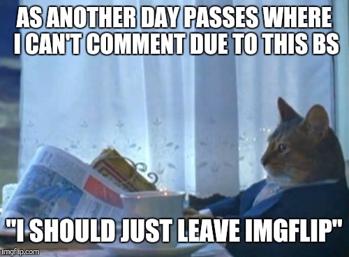 Not sure what I plan to do. Can't really participate when you can only comment once every two hours. | AS ANOTHER DAY PASSES WHERE I CAN'T COMMENT DUE TO THIS BS; "I SHOULD JUST LEAVE IMGFLIP" | image tagged in memes,i should buy a boat cat | made w/ Imgflip meme maker