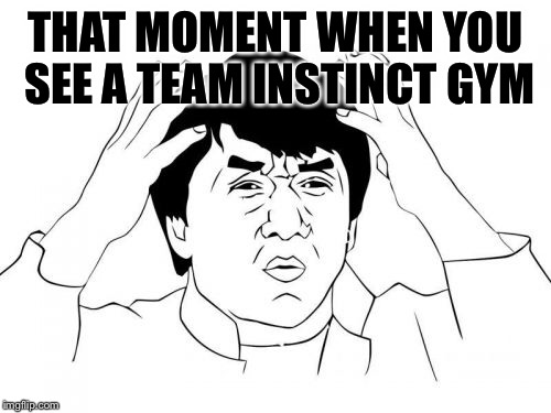Jackie Chan WTF Meme | THAT MOMENT WHEN YOU SEE A TEAM INSTINCT GYM | image tagged in memes,jackie chan wtf | made w/ Imgflip meme maker
