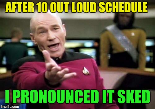 Picard Wtf Meme | AFTER 10 OUT LOUD SCHEDULE I PRONOUNCED IT SKED | image tagged in memes,picard wtf | made w/ Imgflip meme maker