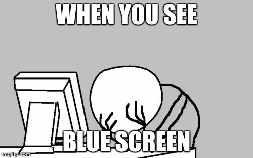 Computer Guy Facepalm Meme | WHEN YOU SEE; BLUE SCREEN | image tagged in memes,computer guy facepalm | made w/ Imgflip meme maker