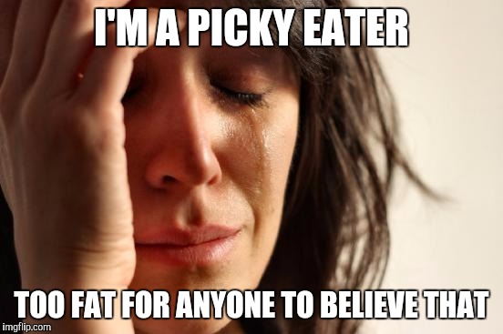 First World Problems | I'M A PICKY EATER; TOO FAT FOR ANYONE TO BELIEVE THAT | image tagged in memes,first world problems | made w/ Imgflip meme maker