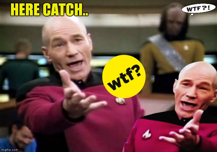 WTF? | HERE CATCH.. | image tagged in picard wtf,seriously wtf,catch | made w/ Imgflip meme maker