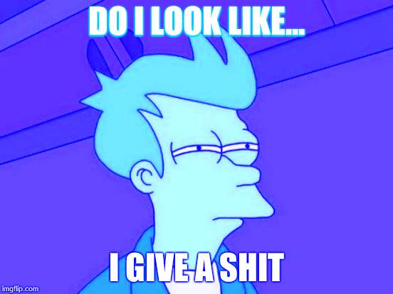 Futurama Fry Meme | DO I LOOK LIKE... I GIVE A SHIT | image tagged in memes,futurama fry | made w/ Imgflip meme maker