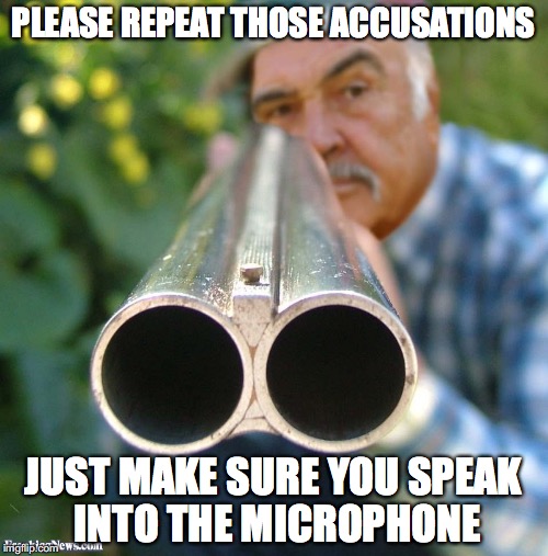 PLEASE REPEAT THOSE ACCUSATIONS; JUST MAKE SURE YOU SPEAK INTO THE MICROPHONE | made w/ Imgflip meme maker