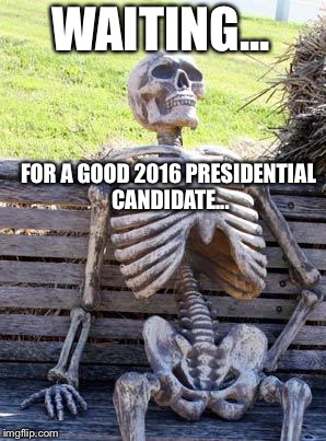Waiting Skeleton | WAITING... FOR A GOOD 2016 PRESIDENTIAL CANDIDATE... | image tagged in memes,waiting skeleton | made w/ Imgflip meme maker