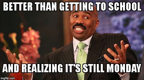 Steve Harvey Meme | BETTER THAN GETTING TO SCHOOL AND REALIZING IT'S STILL MONDAY | image tagged in memes,steve harvey | made w/ Imgflip meme maker