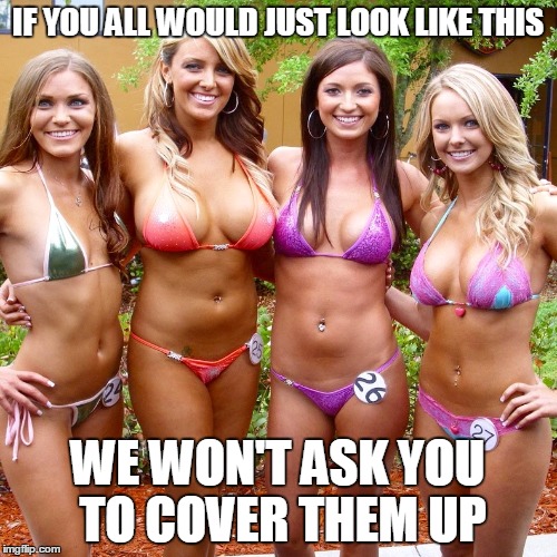 IF YOU ALL WOULD JUST LOOK LIKE THIS WE WON'T ASK YOU TO COVER THEM UP | made w/ Imgflip meme maker