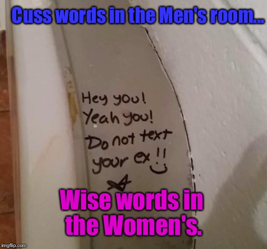 This Blew My Mind: | Cuss words in the Men's room... Wise words in the Women's. | image tagged in memes,bathroom,men vs women | made w/ Imgflip meme maker