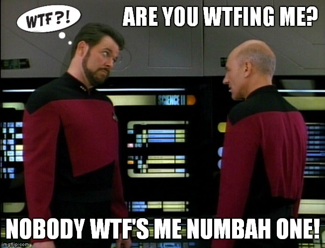Know your place numbah 1!!! | ARE YOU WTFING ME? NOBODY WTF'S ME NUMBAH ONE! | image tagged in picard wtf,wtf,seriously wtf | made w/ Imgflip meme maker
