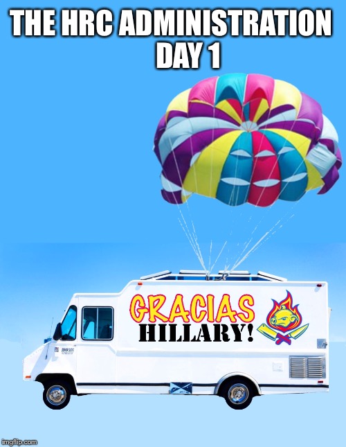 Is Guacamole Extra? Thanks Obama! | THE HRC ADMINISTRATION      DAY 1 | image tagged in hillary clinton,donald trump,election 2016,proofrock | made w/ Imgflip meme maker