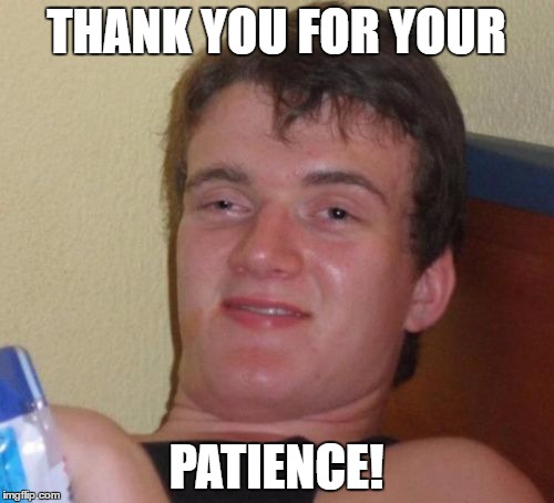 10 Guy Meme | THANK YOU FOR YOUR PATIENCE! | image tagged in memes,10 guy | made w/ Imgflip meme maker