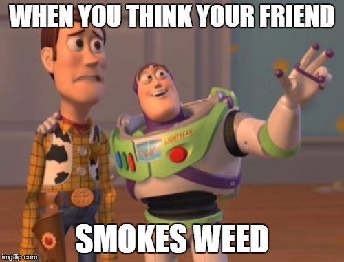 X, X Everywhere Meme | WHEN YOU THINK YOUR FRIEND; SMOKES WEED | image tagged in memes,x x everywhere | made w/ Imgflip meme maker