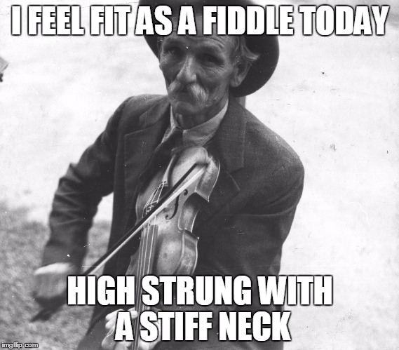 Fit as a fiddle | I FEEL FIT AS A FIDDLE TODAY; HIGH STRUNG WITH A STIFF NECK | image tagged in stress,stressed out,funny,feel old yet,old,old man | made w/ Imgflip meme maker