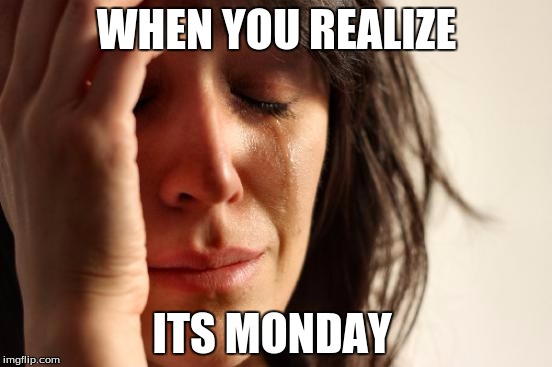 First World Problems Meme | WHEN YOU REALIZE; ITS MONDAY | image tagged in memes,first world problems | made w/ Imgflip meme maker