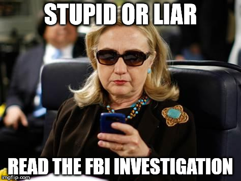 Hillary Clinton Cellphone | STUPID OR LIAR; READ THE FBI INVESTIGATION | image tagged in hillary clinton cellphone | made w/ Imgflip meme maker