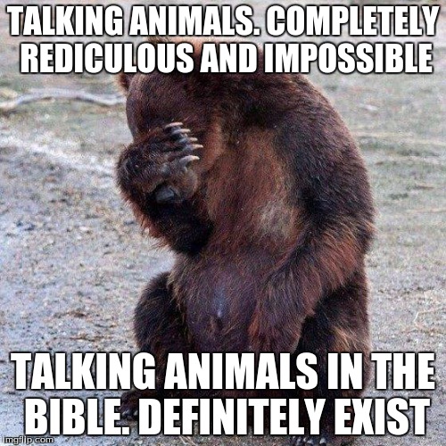 Poor animals | TALKING ANIMALS. COMPLETELY REDICULOUS AND IMPOSSIBLE; TALKING ANIMALS IN THE BIBLE. DEFINITELY EXIST | image tagged in poor animals | made w/ Imgflip meme maker