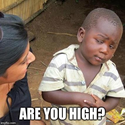 Third World Skeptical Kid Meme | ARE YOU HIGH? | image tagged in memes,third world skeptical kid | made w/ Imgflip meme maker