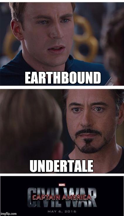 Marvel Civil War 1 | EARTHBOUND; UNDERTALE | image tagged in memes,marvel civil war 1 | made w/ Imgflip meme maker