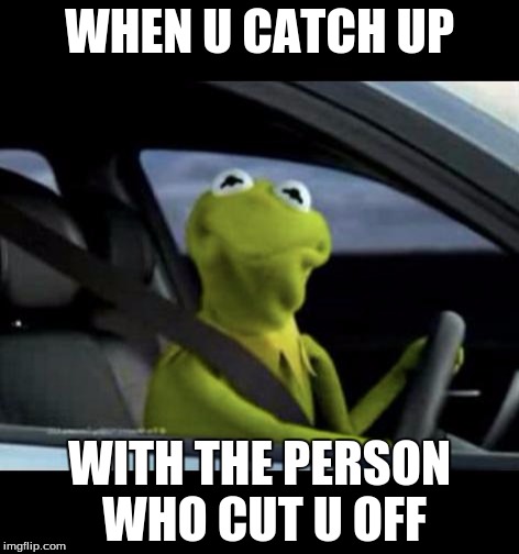 Kermit Driving | WHEN U CATCH UP; WITH THE PERSON WHO CUT U OFF | image tagged in kermit driving | made w/ Imgflip meme maker