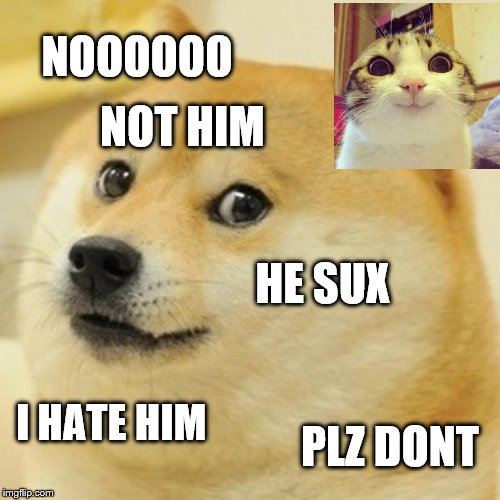 Doge Meme | NOOOOOO; NOT HIM; HE SUX; I HATE HIM; PLZ DONT | image tagged in memes,doge | made w/ Imgflip meme maker