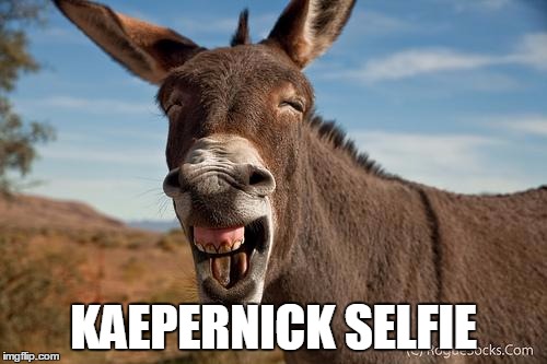 DURING THE GOLD RUSH the 49ers USED ASSES--APPARENTLY STILL DO | KAEPERNICK SELFIE | image tagged in donkey jackass braying,colin kaepernick oppressed | made w/ Imgflip meme maker