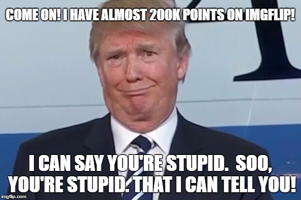 donald trump |  COME ON! I HAVE ALMOST 200K POINTS ON IMGFLIP! I CAN SAY YOU'RE STUPID.  SOO, YOU'RE STUPID. THAT I CAN TELL YOU! | image tagged in donald trump | made w/ Imgflip meme maker
