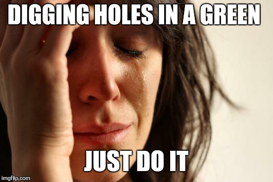 First World Problems Meme | DIGGING HOLES IN A GREEN JUST DO IT | image tagged in memes,first world problems | made w/ Imgflip meme maker