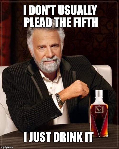 The Most Interesting Man In The World Meme | I DON'T USUALLY PLEAD THE FIFTH; I JUST DRINK IT | image tagged in memes,the most interesting man in the world | made w/ Imgflip meme maker