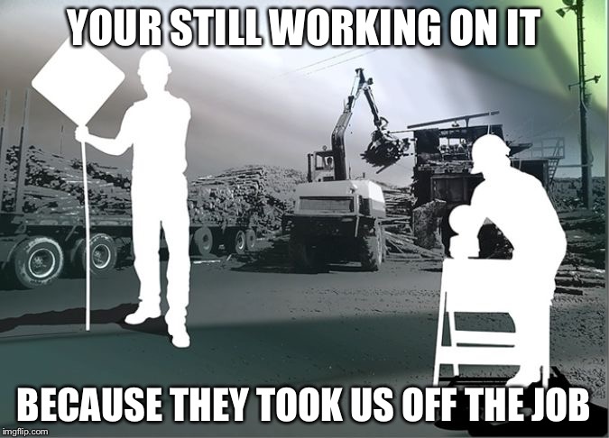 YOUR STILL WORKING ON IT BECAUSE THEY TOOK US OFF THE JOB | image tagged in construction site | made w/ Imgflip meme maker
