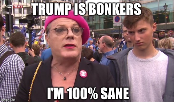 TRUMP IS BONKERS; I'M 100% SANE | image tagged in unconvinced guy | made w/ Imgflip meme maker