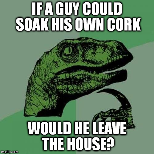 Not often. | IF A GUY COULD SOAK HIS OWN CORK; WOULD HE LEAVE THE HOUSE? | image tagged in memes,philosoraptor | made w/ Imgflip meme maker