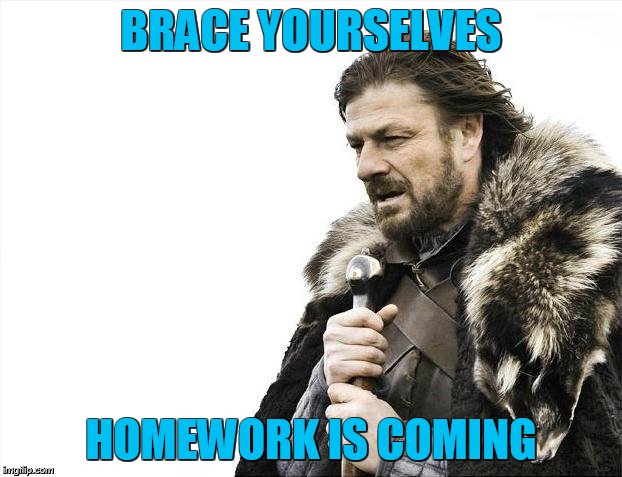 Brace Yourselves X is Coming | BRACE YOURSELVES; HOMEWORK IS COMING | image tagged in memes,brace yourselves x is coming | made w/ Imgflip meme maker