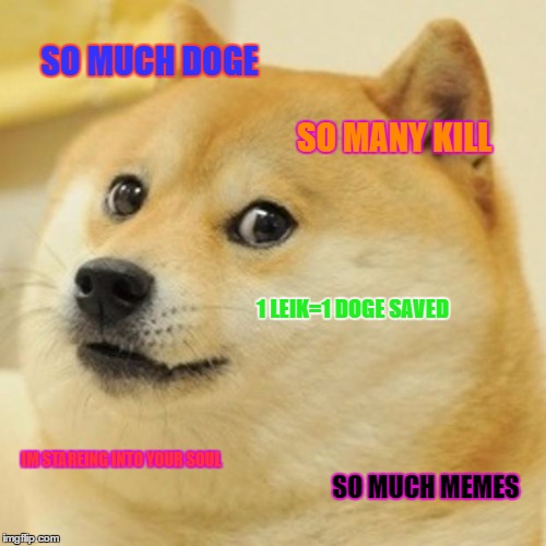 Doge Meme | SO MUCH DOGE; SO MANY KILL; 1 LEIK=1 DOGE SAVED; IM STAREING INTO YOUR SOUL; SO MUCH MEMES | image tagged in memes,doge | made w/ Imgflip meme maker