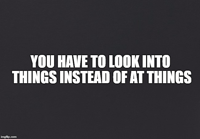 YOU HAVE TO LOOK INTO THINGS INSTEAD OF AT THINGS | image tagged in black | made w/ Imgflip meme maker