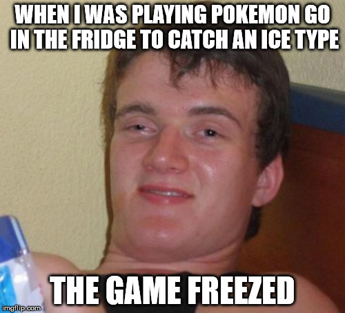 10 Guy | WHEN I WAS PLAYING POKEMON GO IN THE FRIDGE TO CATCH AN ICE TYPE; THE GAME FREEZED | image tagged in memes,10 guy,pokemon,fridge | made w/ Imgflip meme maker