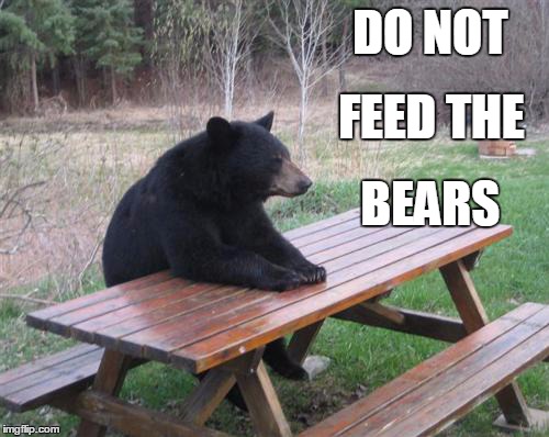Bad Luck Bear Meme | DO NOT; FEED THE; BEARS | image tagged in memes,bad luck bear,yogi,protest,park,do not feed the bears | made w/ Imgflip meme maker