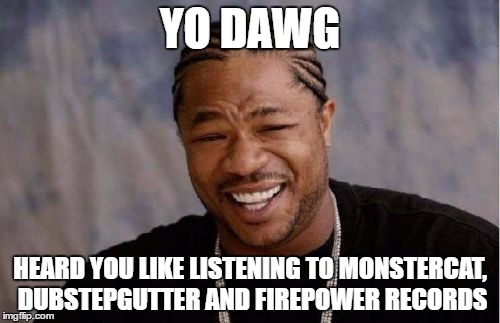Yo Dawg likes Dubstep | YO DAWG; HEARD YOU LIKE LISTENING TO MONSTERCAT, DUBSTEPGUTTER AND FIREPOWER RECORDS | image tagged in memes,yo dawg heard you,dubstep | made w/ Imgflip meme maker