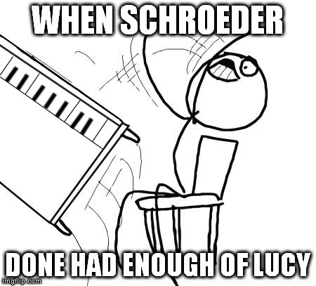 aaugh! | WHEN SCHROEDER; DONE HAD ENOUGH OF LUCY | image tagged in memes,lucy,peanuts | made w/ Imgflip meme maker