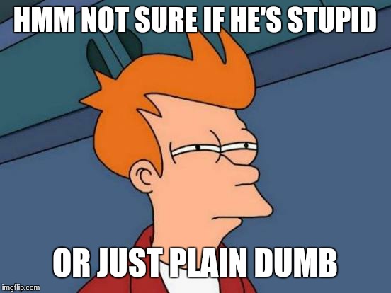 Futurama Fry Meme | HMM NOT SURE IF HE'S STUPID OR JUST PLAIN DUMB | image tagged in memes,futurama fry | made w/ Imgflip meme maker