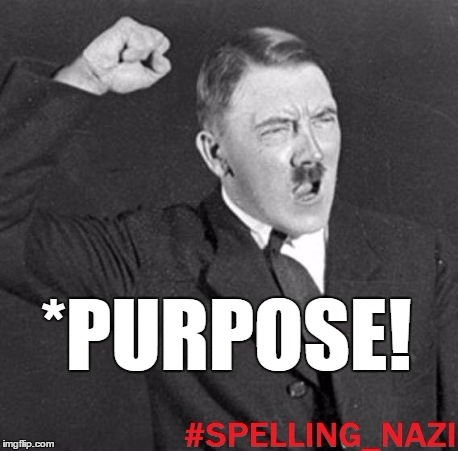 *PURPOSE! | image tagged in spelling nazi | made w/ Imgflip meme maker