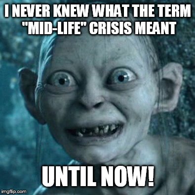 Gollum Meme | I NEVER KNEW WHAT THE TERM "MID-LIFE" CRISIS MEANT; UNTIL NOW! | image tagged in memes,gollum | made w/ Imgflip meme maker