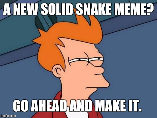 Futurama Fry | A NEW SOLID SNAKE MEME? GO AHEAD AND MAKE IT. | image tagged in memes,futurama fry | made w/ Imgflip meme maker