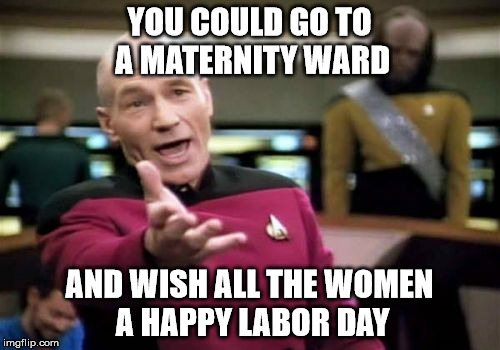 Picard Wtf Meme | YOU COULD GO TO A MATERNITY WARD AND WISH ALL THE WOMEN A HAPPY LABOR DAY | image tagged in memes,picard wtf | made w/ Imgflip meme maker