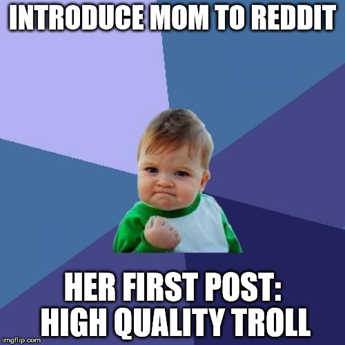 Success Kid Meme | INTRODUCE MOM TO REDDIT; HER FIRST POST: HIGH QUALITY TROLL | image tagged in memes,success kid,AdviceAnimals | made w/ Imgflip meme maker