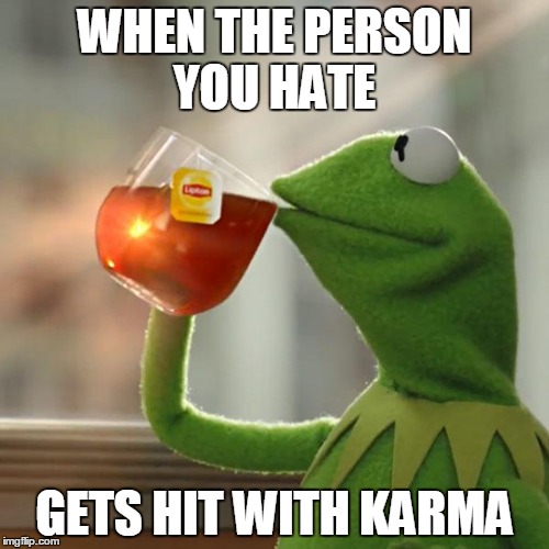 But That's None Of My Business Meme | WHEN THE PERSON YOU HATE; GETS HIT WITH KARMA | image tagged in memes,but thats none of my business,kermit the frog | made w/ Imgflip meme maker