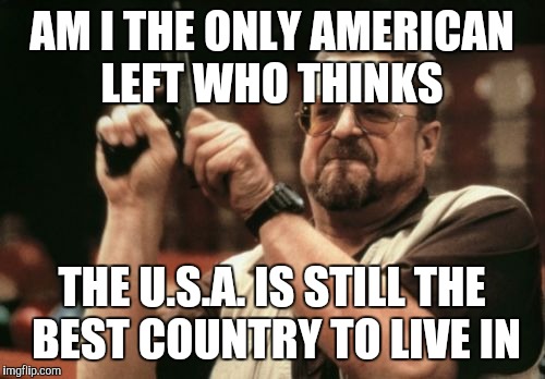Am I The Only One Around Here Meme | AM I THE ONLY AMERICAN LEFT WHO THINKS; THE U.S.A. IS STILL THE BEST COUNTRY TO LIVE IN | image tagged in memes,am i the only one around here | made w/ Imgflip meme maker